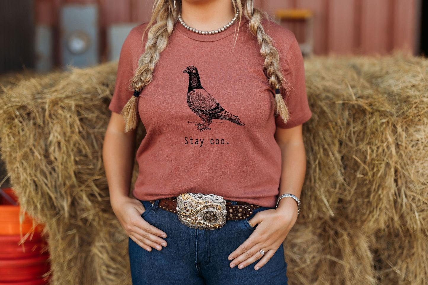 Stay Coo Pigeon Bird Funny Animal Play on Words Unisex Soft Tee T-shirt for Women or Men