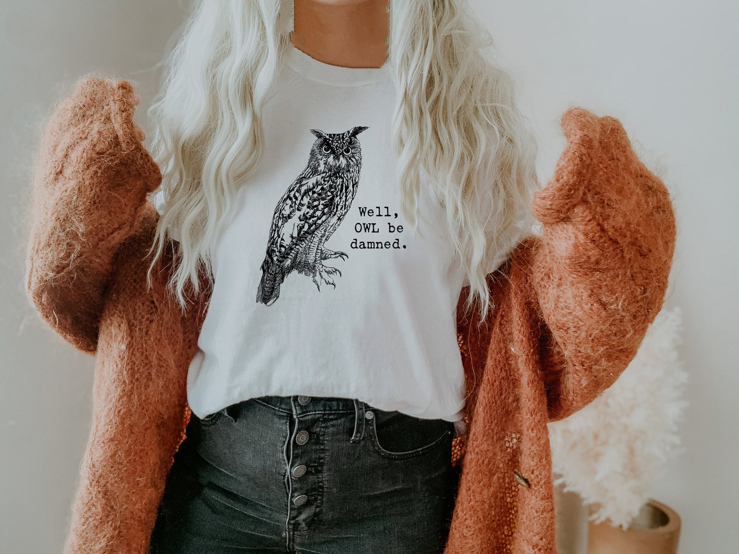 Funny Sarcastic Owl Be Damned Animal Pun | DesIndie | UNISEX Relaxed Jersey T-Shirt for Women