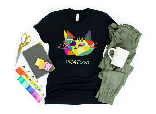 Picatsso Picasso Cat Art Ultra Soft Graphic Tee Unisex Soft Tee T-shirt for Women or Men