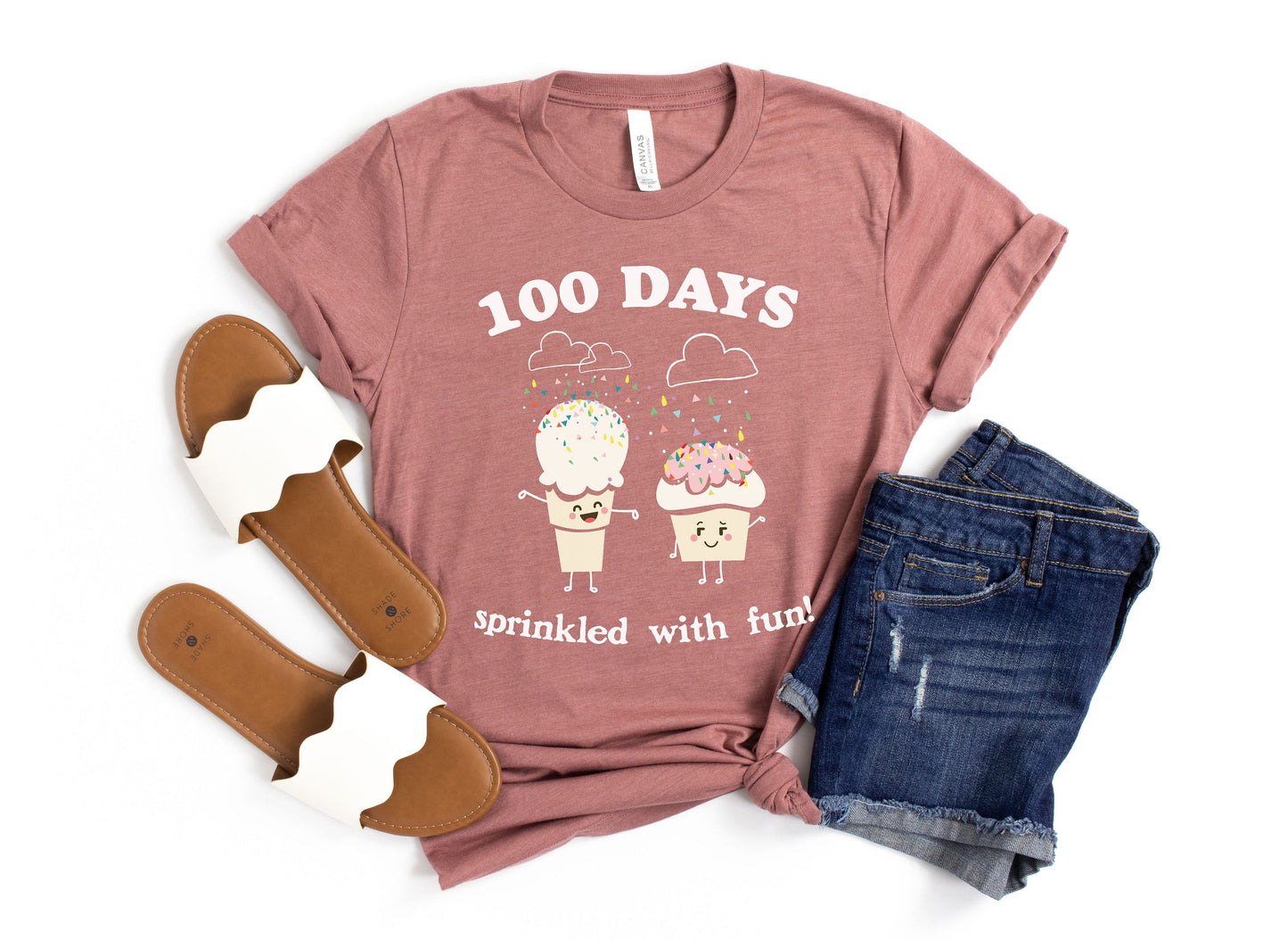 100 Days of School Sprinkled with Fun Icecream Cupcake Teachers Ultra Soft Graphic Tee Unisex Soft Tee T-shirt for Women or Men