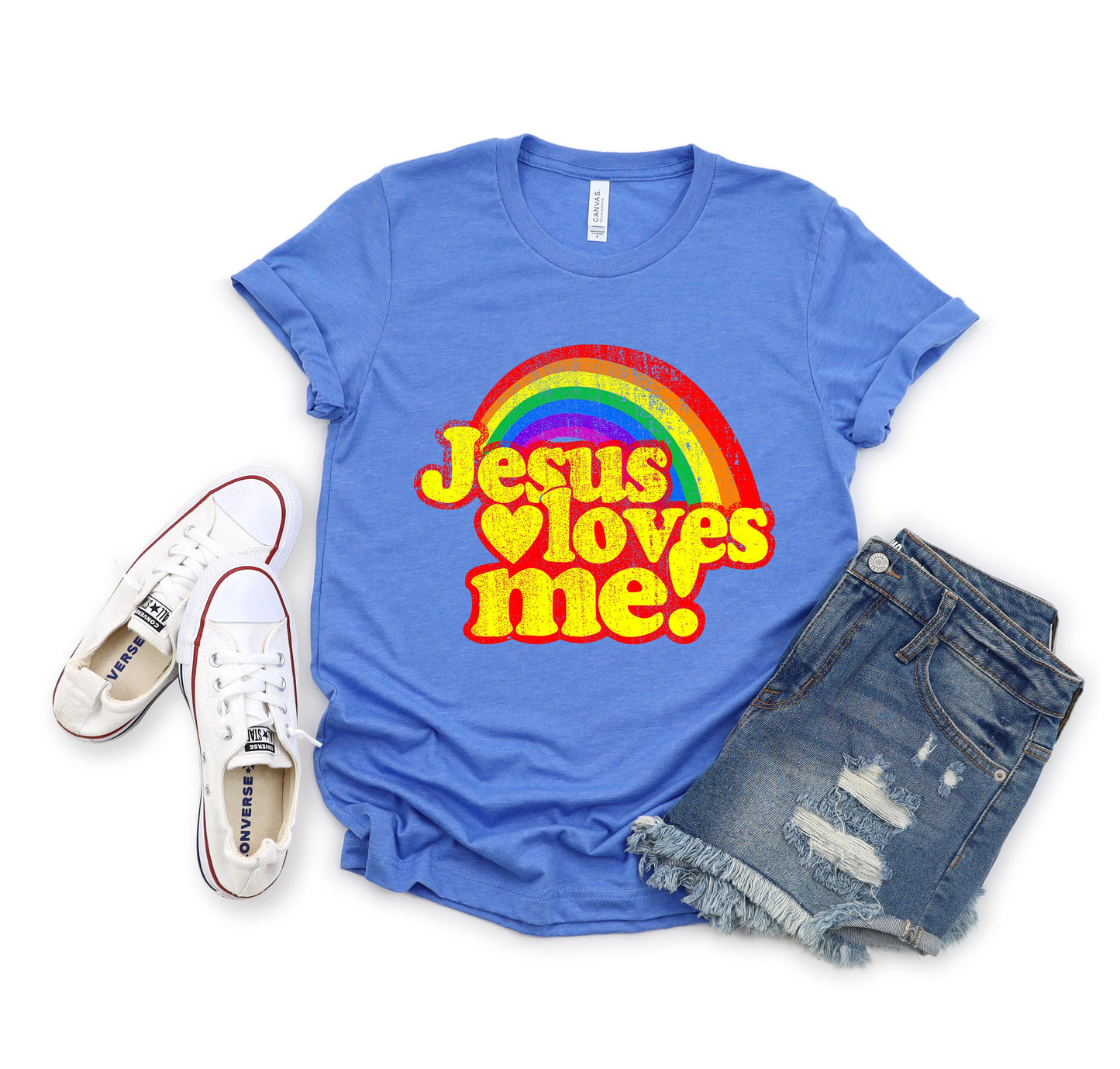 Jesus Loves Me Rainbow Vintage Ultra Soft Graphic Tee Unisex Soft Tee T-shirt for Women or Men