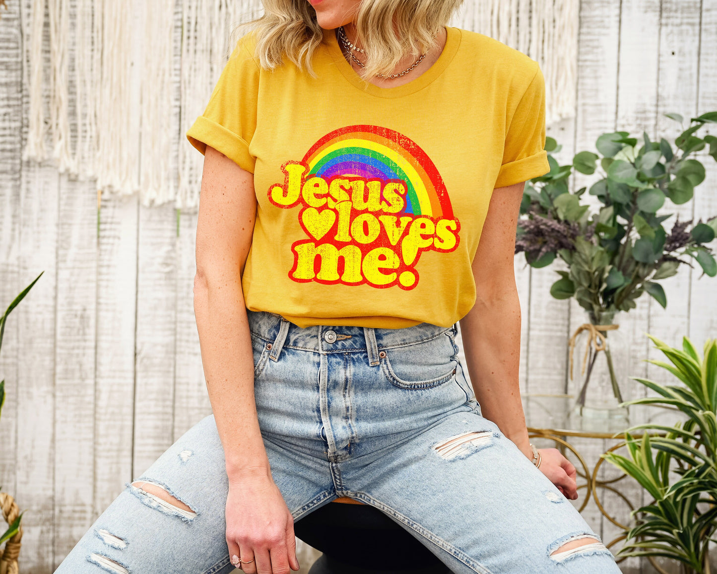 Jesus Loves Me Rainbow Vintage Ultra Soft Graphic Tee Unisex Soft Tee T-shirt for Women or Men