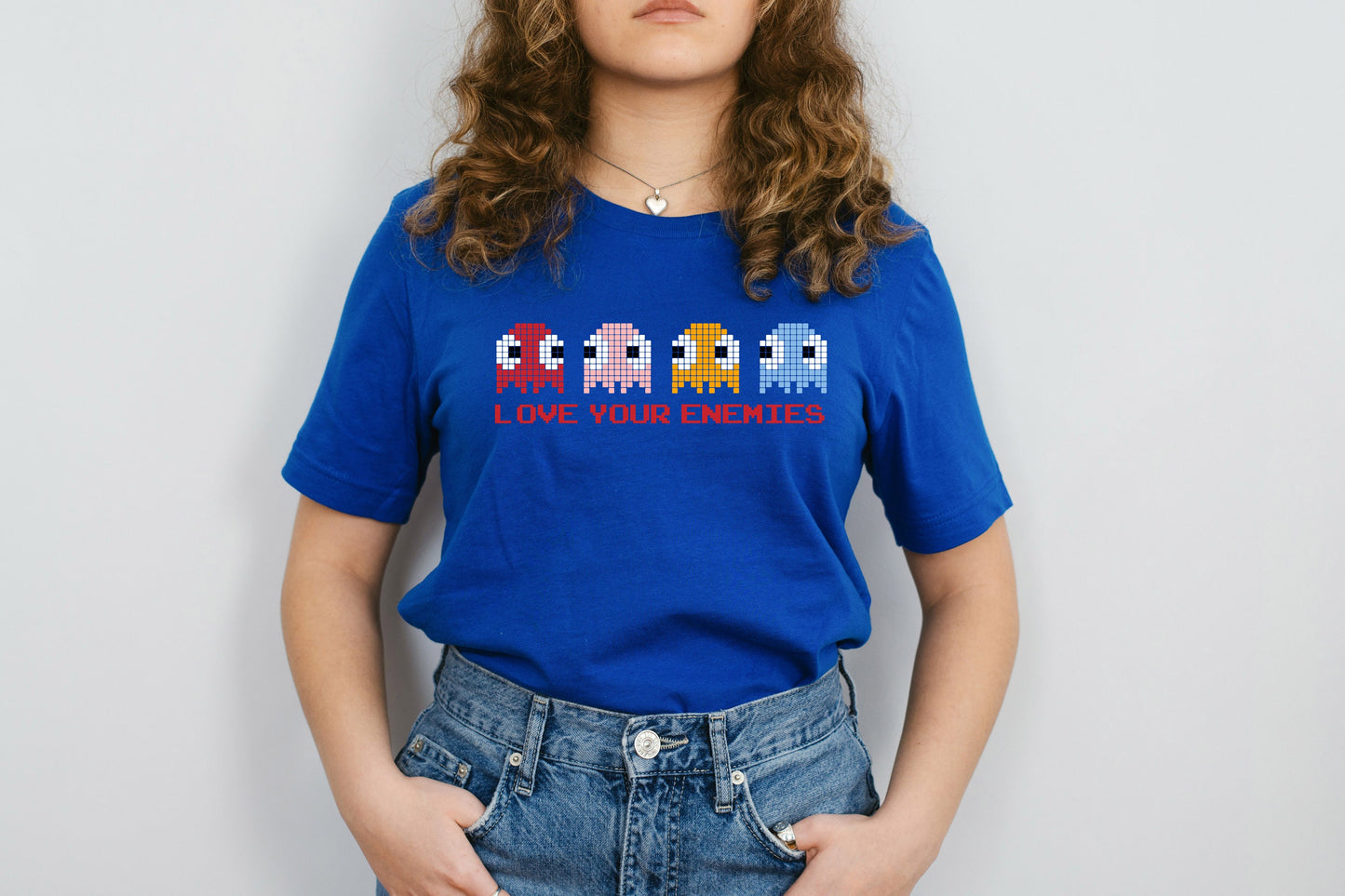 Love Your Enemies Video Game 1980's Ghosts Christian Ultra Soft Graphic Tee Unisex Soft Tee T-shirt for Women or Men