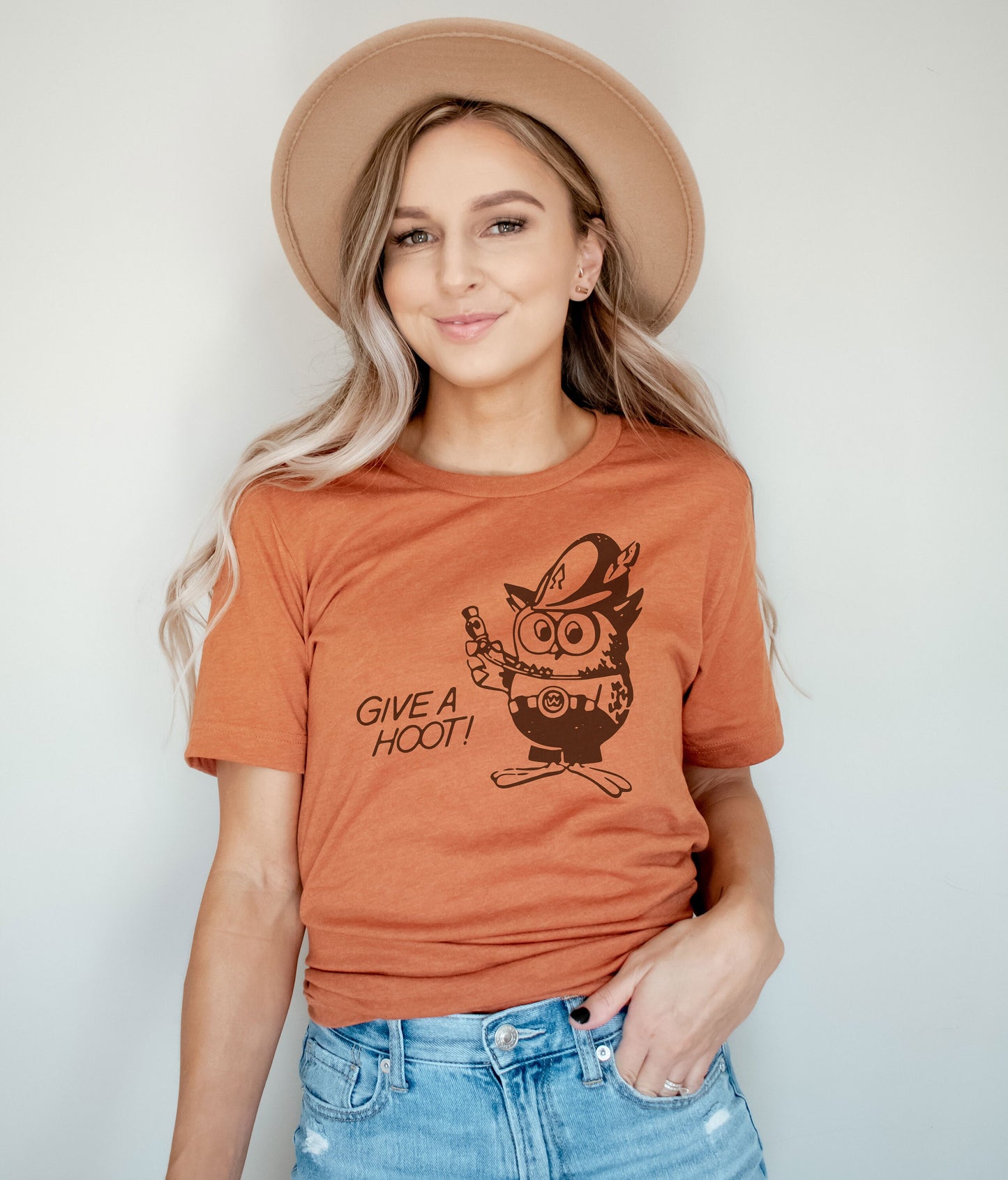 Give a Hoot, Don't pollute Owl Vintage Retro | DesIndie | UNISEX Relaxed Jersey T-Shirt for Women