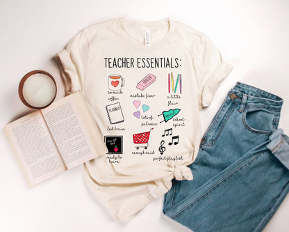 Teacher Essentials Funny Cute Teacher Tee Ultra Soft Graphic Tee Unisex Soft Tee T-shirt for Women or Men