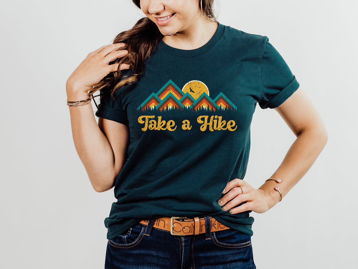 Take a Hike Mountain Sunset Retro Vintage Boho style Ultra Soft Graphic Tee Unisex Soft Tee T-shirt for Women or Men