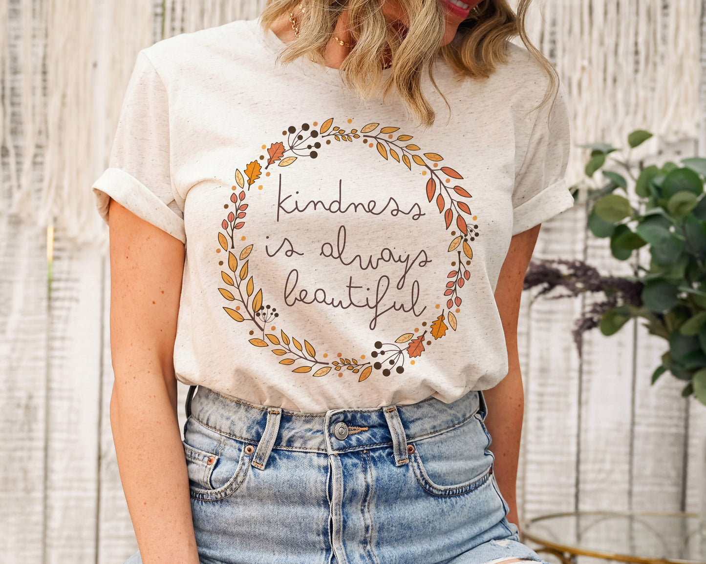 Kindness Is Always Beautiful Floral Wreath Ultra Soft Graphic Tee Unisex Soft Tee T-shirt for Women or Men