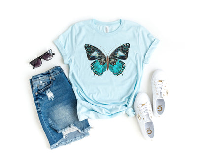 Large Blue Vintage Butterfly Moth Ultra Soft Graphic Tee Unisex Soft Tee T-shirt for Women or Men