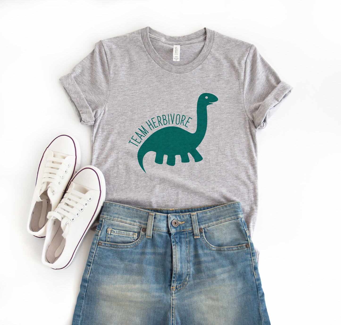 Team Herbivore Dino Dinosaur T-Shirts for Women Cute Brontosaurus  | UNISEX Relaxed Jersey T-Shirt for Women