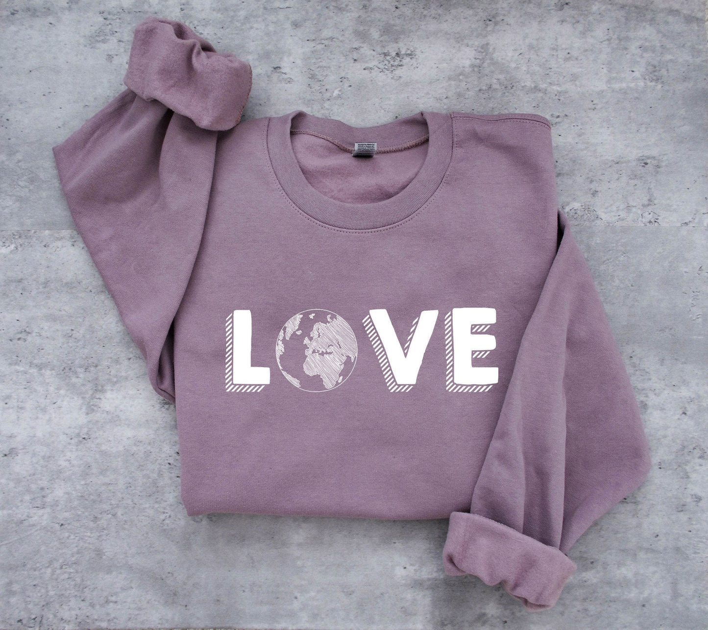 Love Word With Hand Drawn Earth Ultra Cozy Retro Drop Shoulder Graphic Sweatshirt Unisex Soft Tee T-shirt for Women or Men