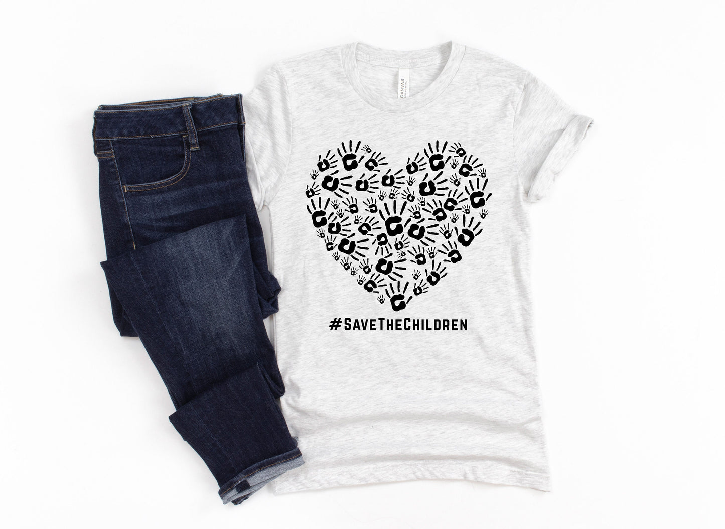 Save Our Children End Human Trafficking Handprint Heart Ultra Soft Graphic Tee Unisex Soft Tee T-shirt for Women or Men