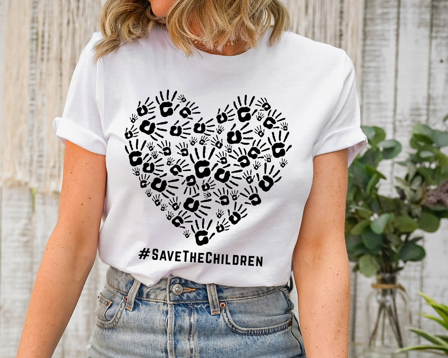 Save Our Children End Human Trafficking Handprint Heart Ultra Soft Graphic Tee Unisex Soft Tee T-shirt for Women or Men
