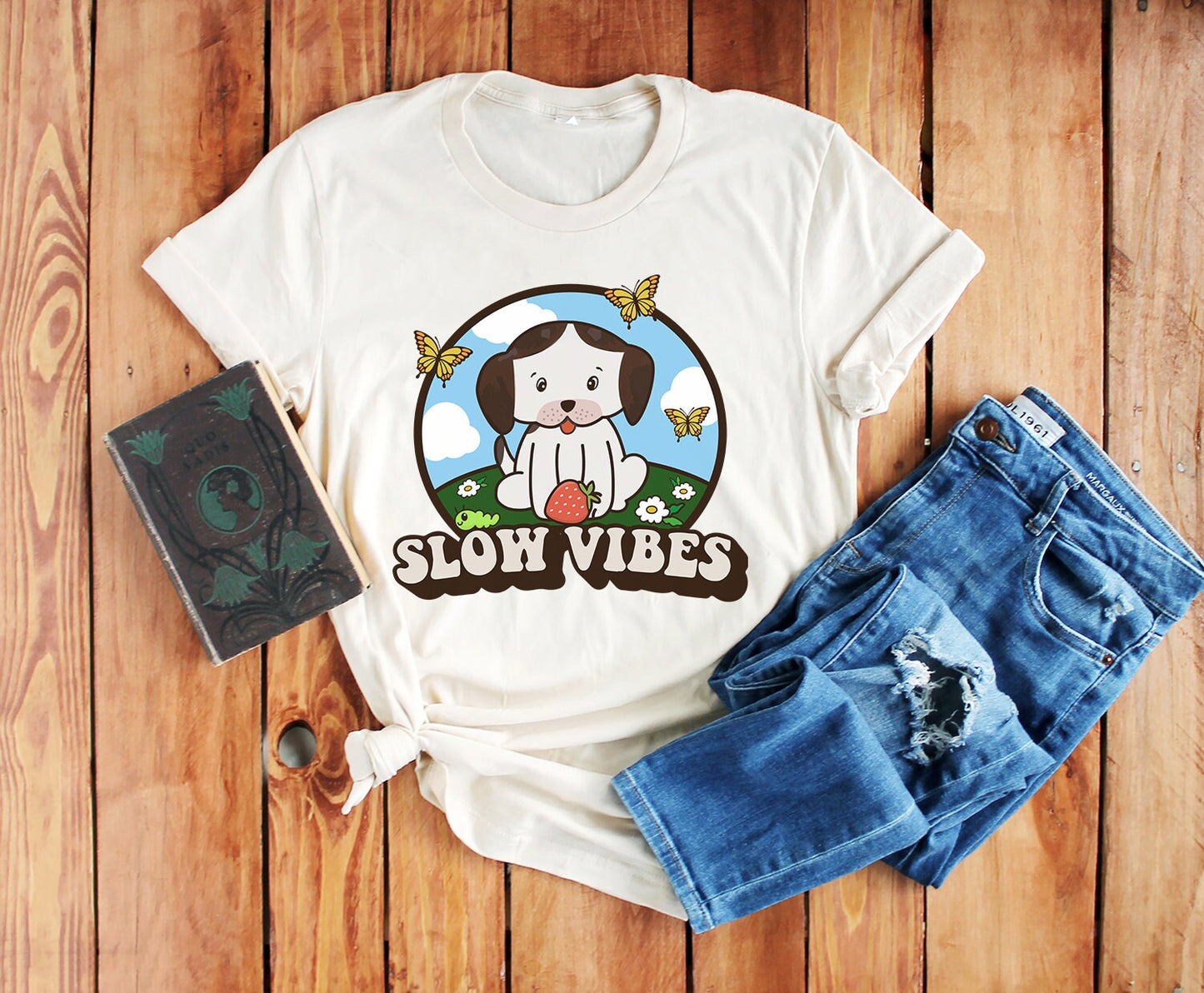 Slow Vibes Pokey and Slow Little Puppy Ultra Soft Graphic Tee Unisex Soft Tee T-shirt for Women or Men
