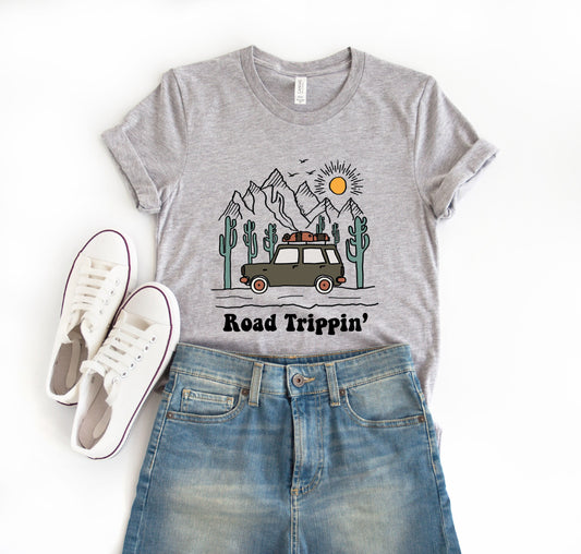 Road Trippin' Adventure Van Cartoon Retro Hippie Boho Vintage Ultra Soft Graphic Tee Unisex Soft Tee T-shirt for Women