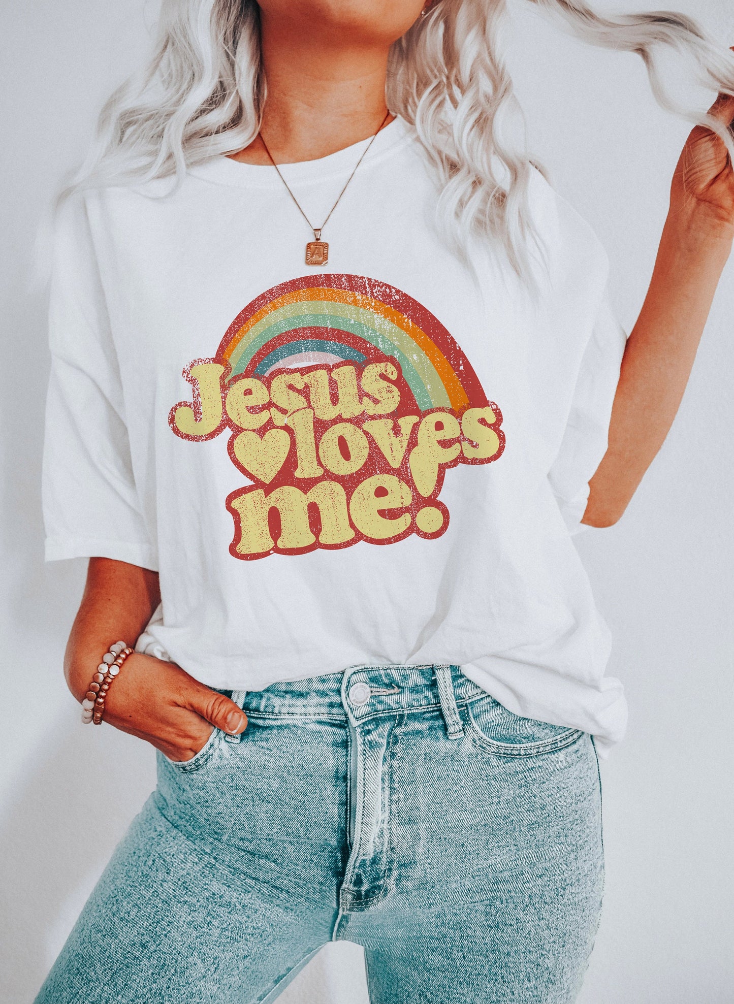 Vintage Jesus Loves Me Rainbow Pastel Palette Christian Ultra Soft Graphic Tee Unisex Soft Tee T-shirt for Women or Men