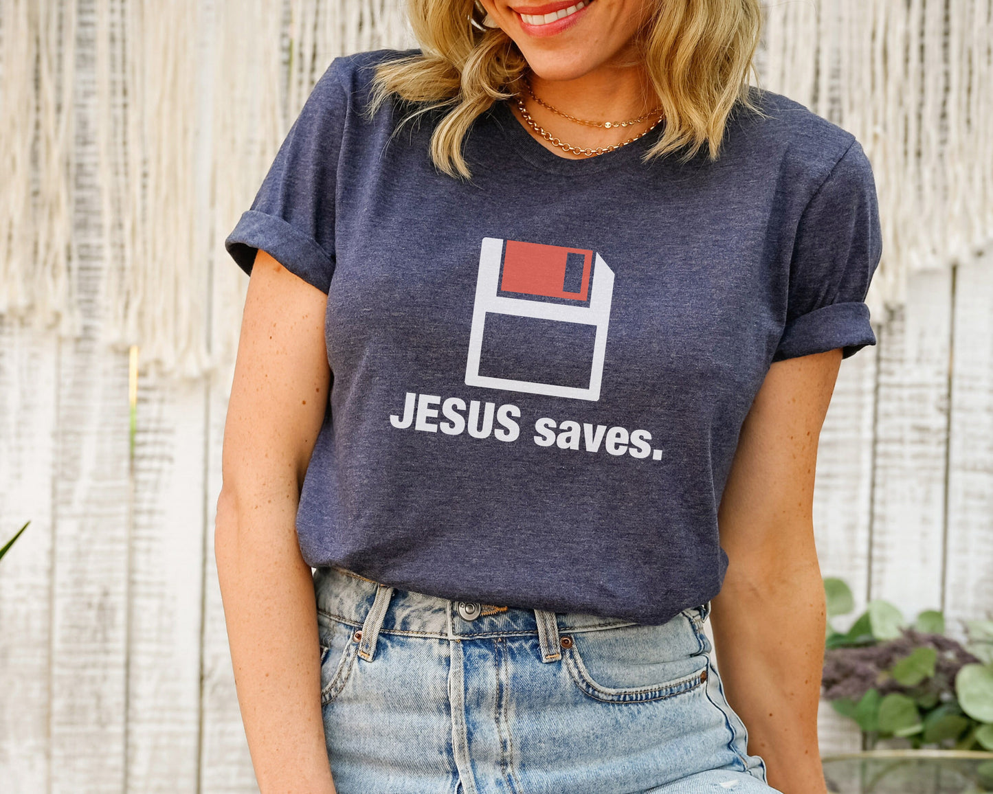 Jesus Loves 1980's Style Floppy Disk Christian Funny Ultra Soft Graphic Tee Unisex Soft Tee T-shirt for Women or Men