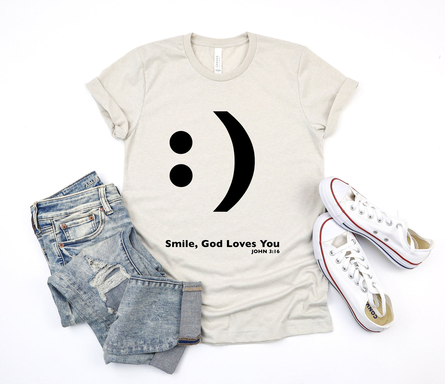 Smile God Loves You Christian Uplifting Ultra Soft Graphic Tee Unisex Soft Tee T-shirt for Women or Men