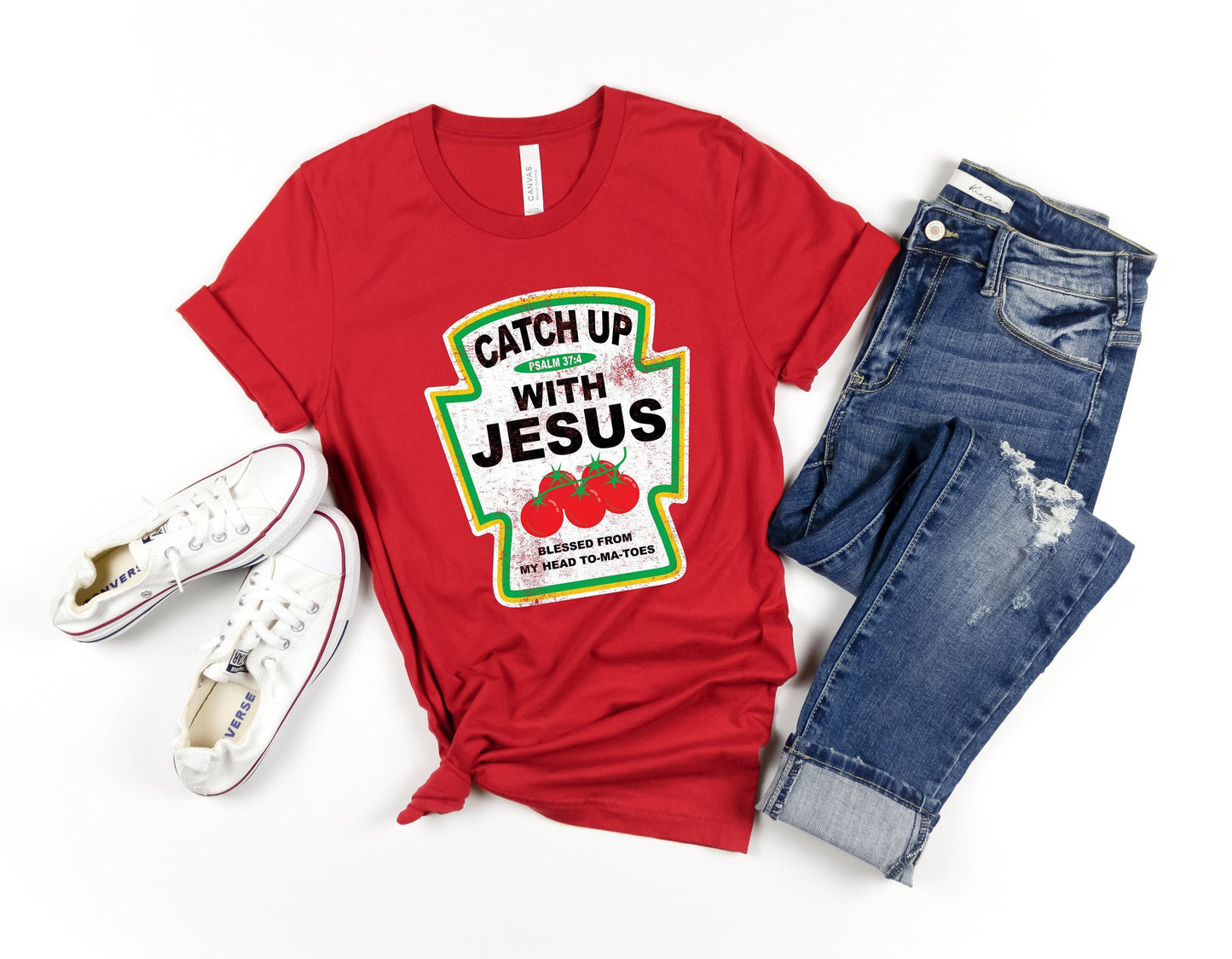 Catch Up Ketchup With Jesus Christian Condiment Ultra Soft Graphic Tee Unisex Soft Tee T-shirt for Women or Men