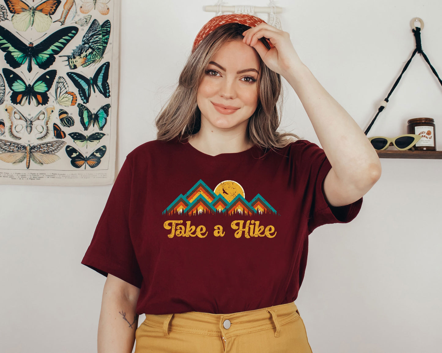 Take a Hike Mountain Sunset Retro Vintage Boho style Ultra Soft Graphic Tee Unisex Soft Tee T-shirt for Women or Men