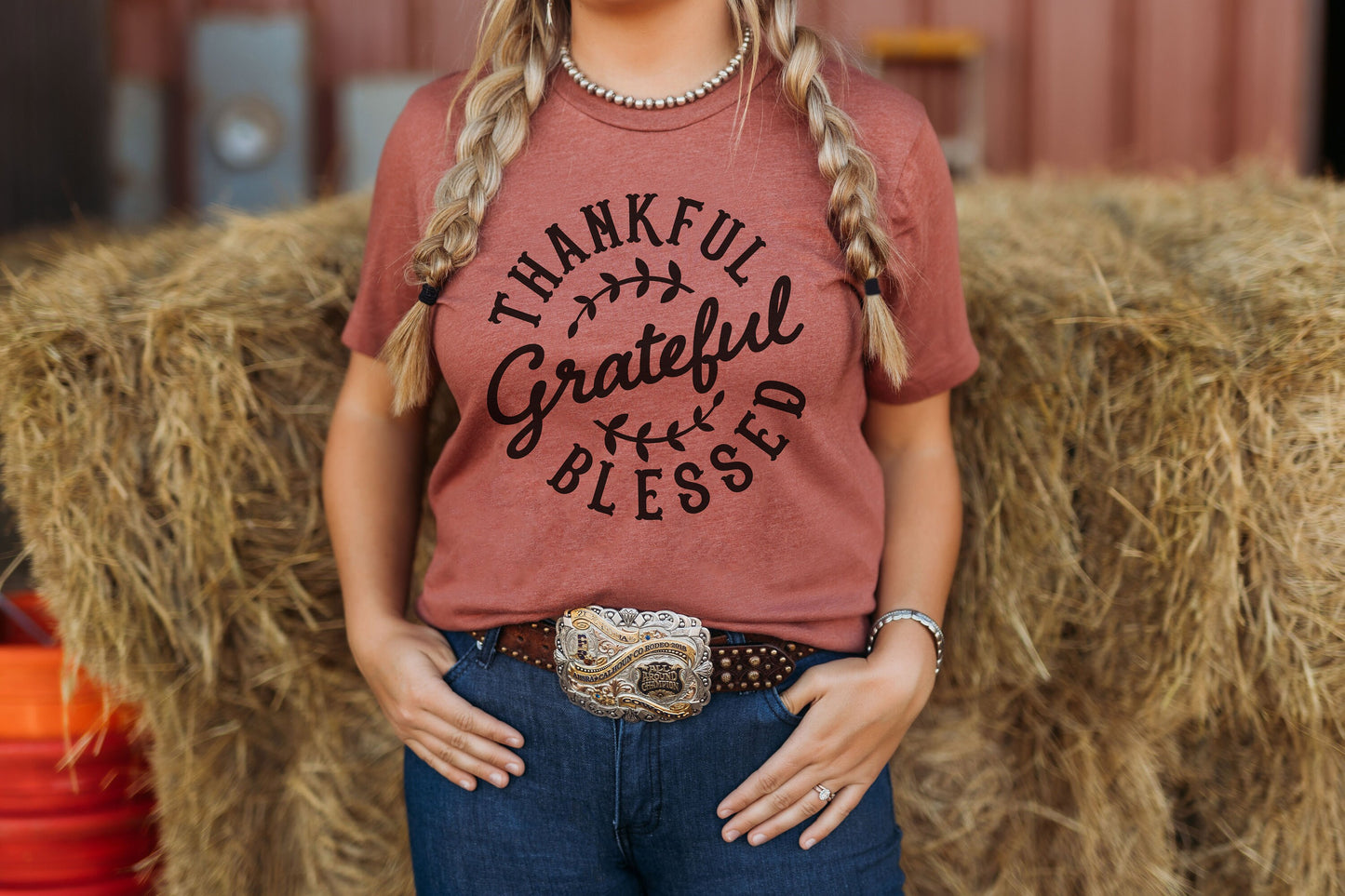 Thankful Grateful Blessed Fall Autumn Thanksgiving | UNISEX Relaxed Jersey T-Shirt for Women