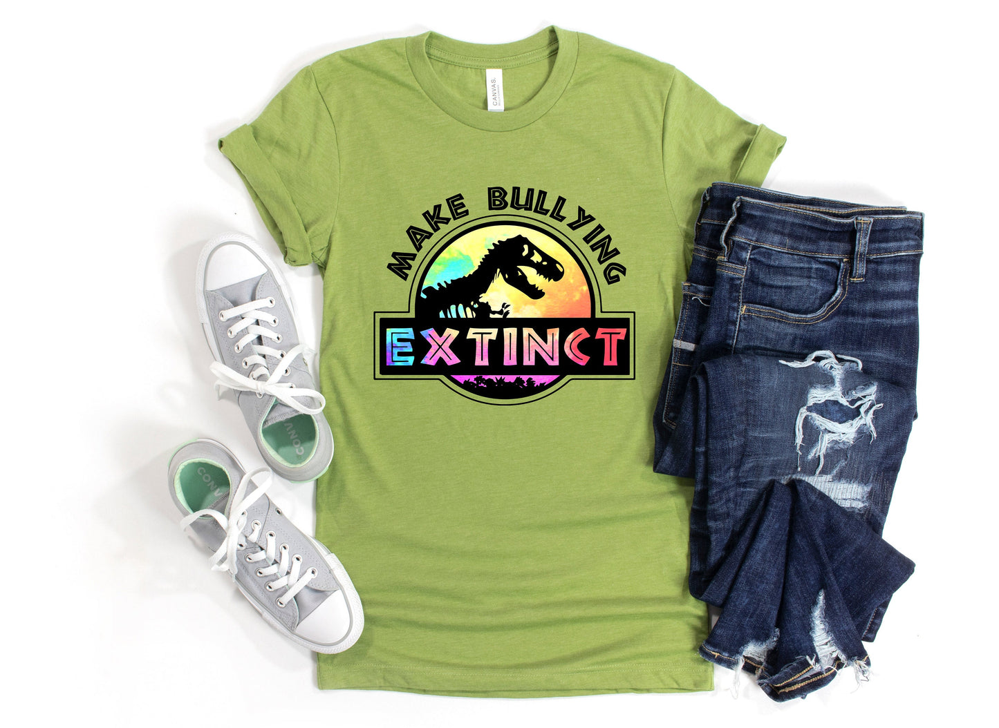 Make Bullying Extinct Teacher Educator Zero Tolerance Policy Cute Jurassic  | UNISEX Relaxed Jersey T-Shirt for Women
