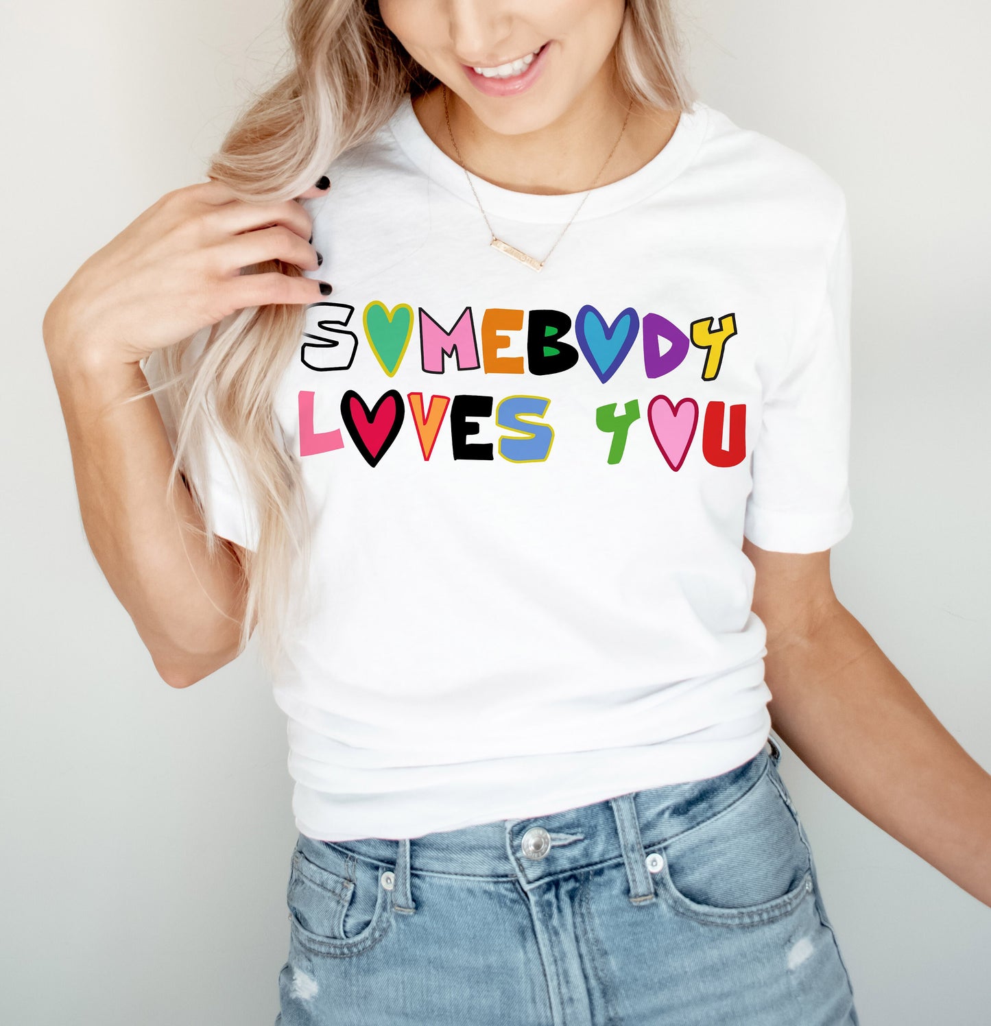 Somebody Loves You 1980's Colorful Style Retro Boho Hippie Style Ultra Soft Graphic Tee Unisex Soft Tee T-shirt for Women or Men