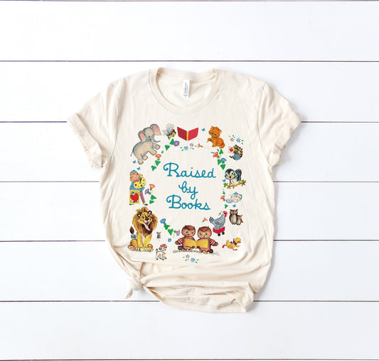 Raised by Books Golden Nostalgic Teacher Read Reading Love Little Retro Vintage Nostalgia Short-Sleeve Unisex T-Shirt