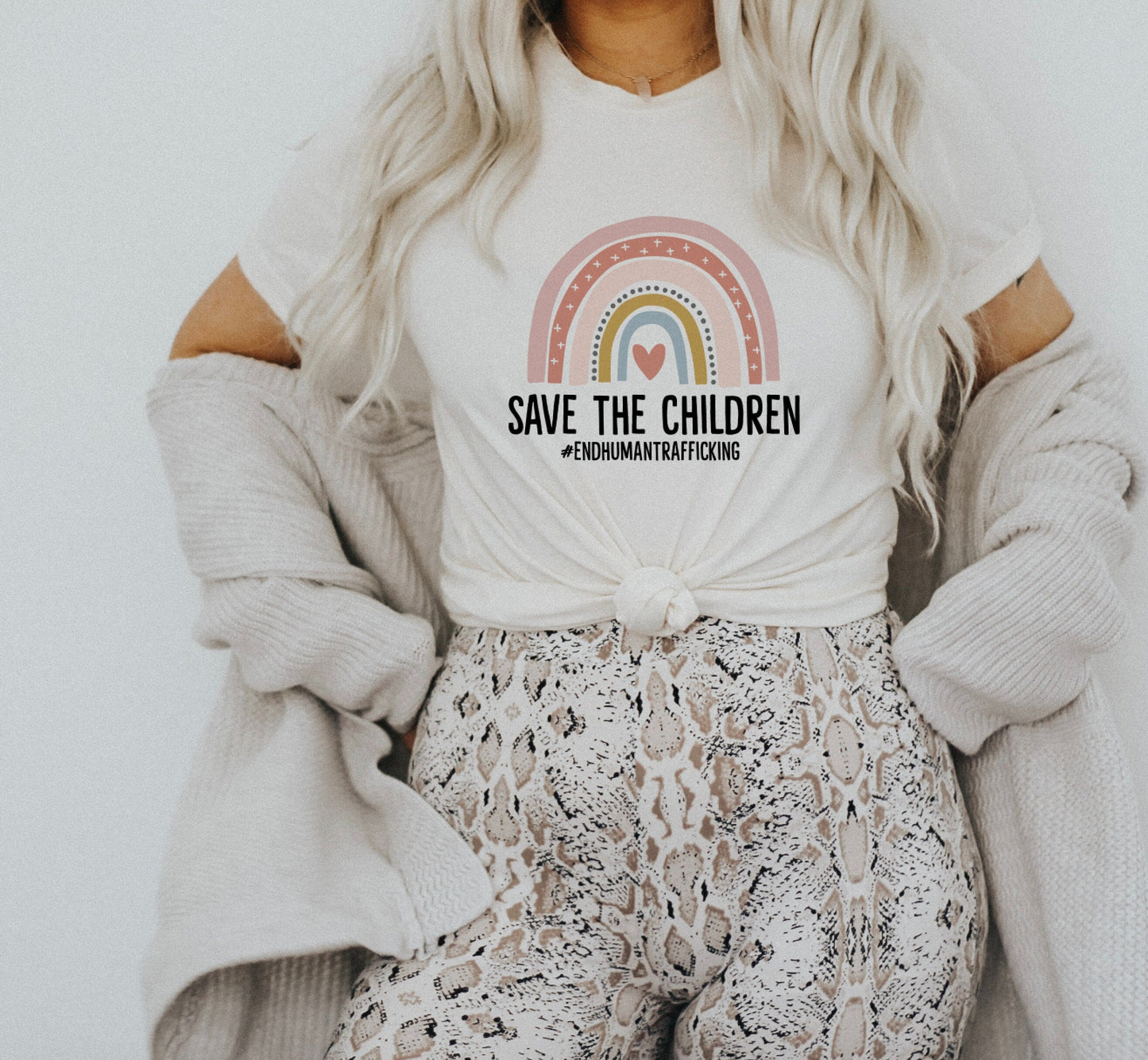 Save The Kids End Human Trafficking Vintage Rainbow Ultra Soft Graphic Tee Unisex Soft Tee T-shirt for Women