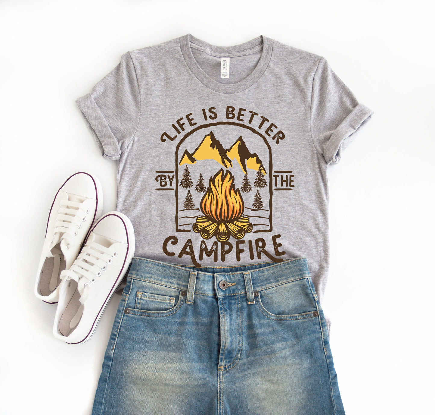 Life is Better by the Campfire Happy Camper Ultra Soft Graphic Tee Unisex Soft Tee T-shirt for Women