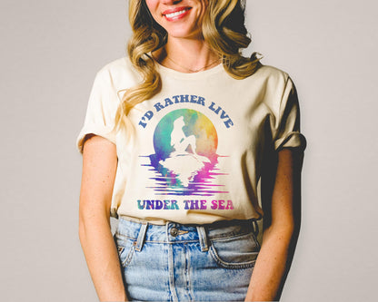 I'd Rather Live Under the Sea Cute Mermaid with a Little Nostalgia Tee Soft Graphic Tee Unisex Soft Tee T-shirt for Women or Men