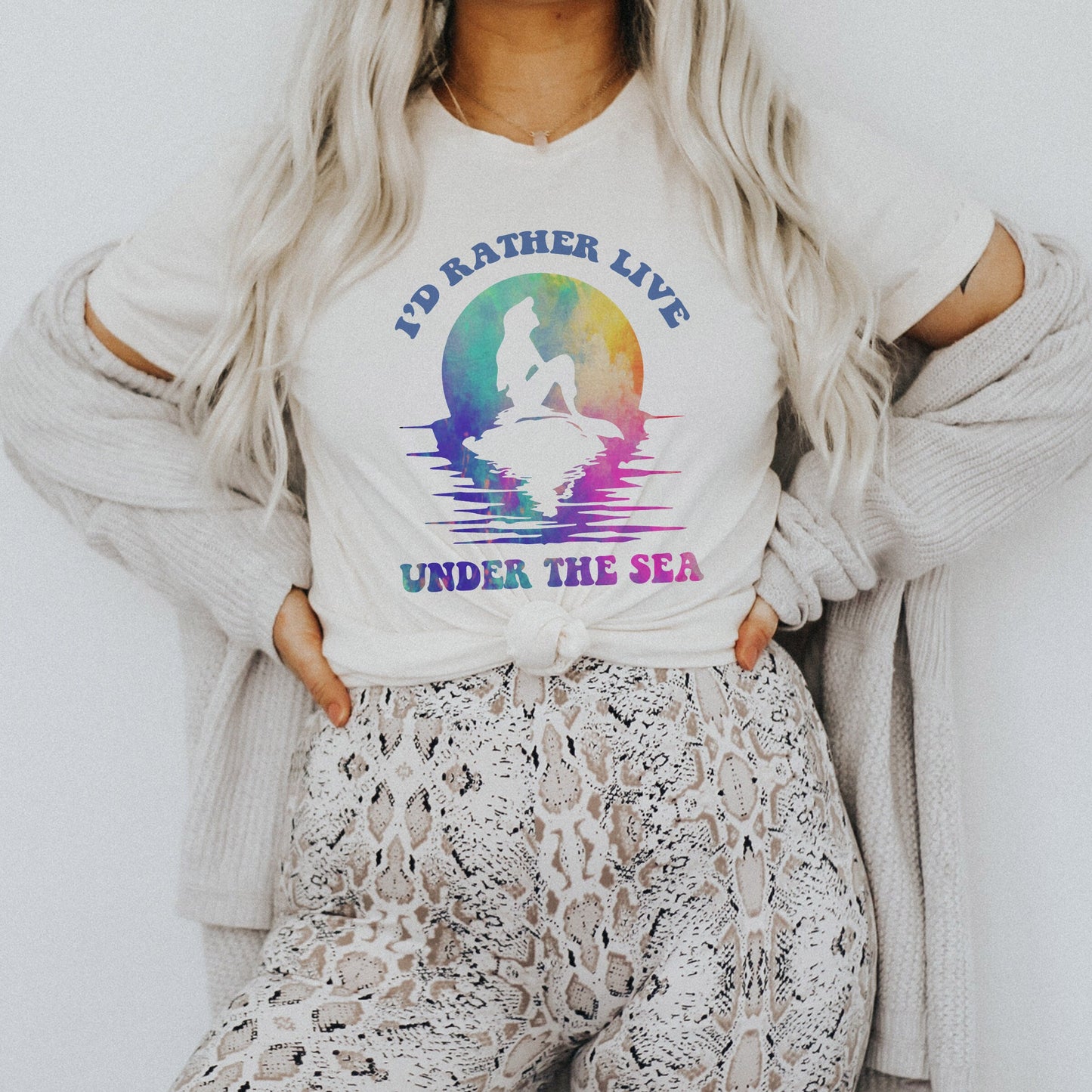 I'd Rather Live Under the Sea Cute Mermaid with a Little Nostalgia Tee Soft Graphic Tee Unisex Soft Tee T-shirt for Women or Men