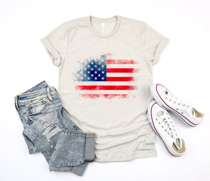 USA Patriotic Watercolor Grunge Flag Fourth of July American Ultra Soft Graphic Tee Unisex Soft Tee T-shirt for Women or Men