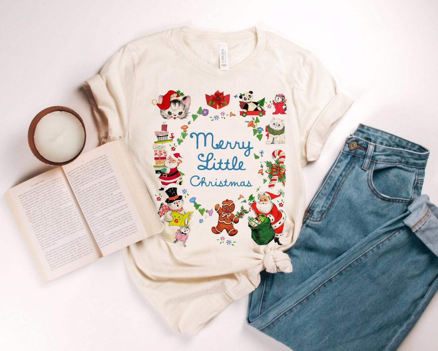 Golden Merry Little Christmas Little Things Holidays Vintage Graphic