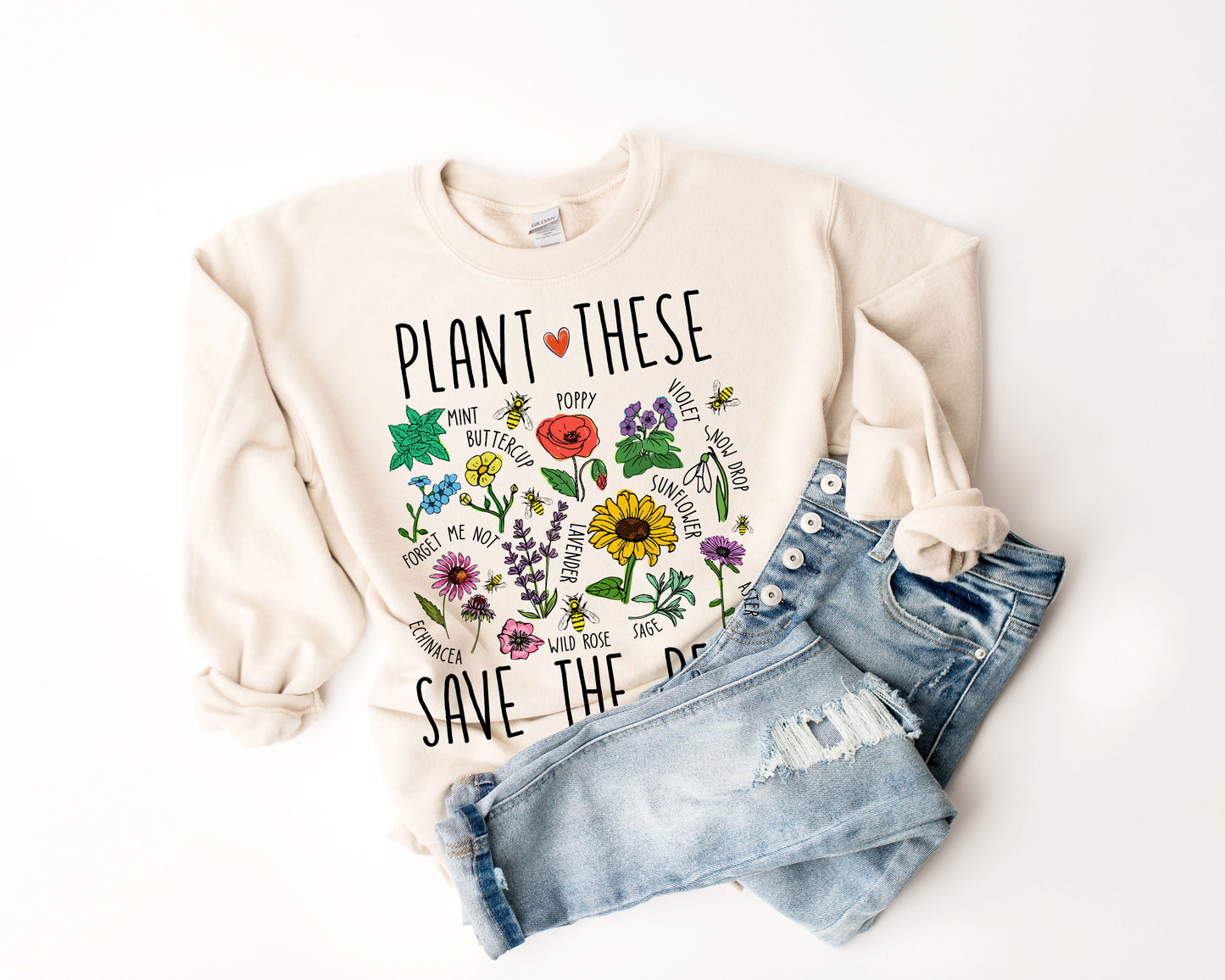 Plant These Save Bees Wild Flower Gardener's Save the Bees Ultra Cozy Retro Drop Shoulder Graphic Book Club Sweatshirt for Women or Men