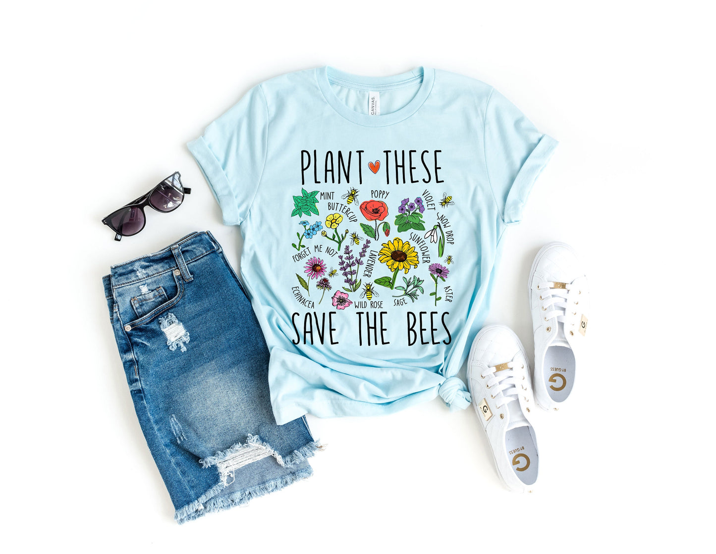 Plant These Save Bees Wildflower Earth Day Retro Boho Hippie Style Ultra Soft Graphic Tee Unisex Soft Tee T-shirt for Women or Men