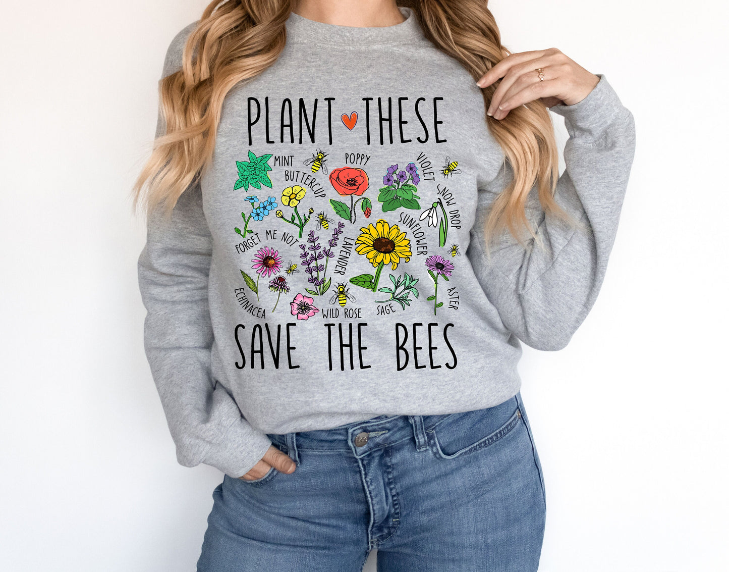 Plant These Save Bees Wild Flower Gardener's Save the Bees Ultra Cozy Retro Drop Shoulder Graphic Book Club Sweatshirt for Women or Men