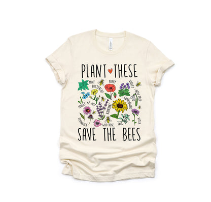 Plant These Save Bees Wildflower Earth Day Retro Boho Hippie Style Ultra Soft Graphic Tee Unisex Soft Tee T-shirt for Women or Men